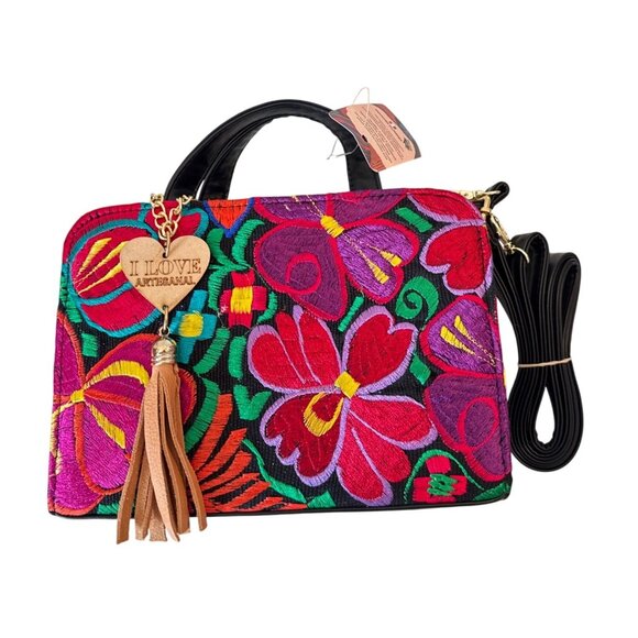 Tapestry embroidery crossbody vibrant colors vegan leather handmade handbag wome - Picture 7 of 7